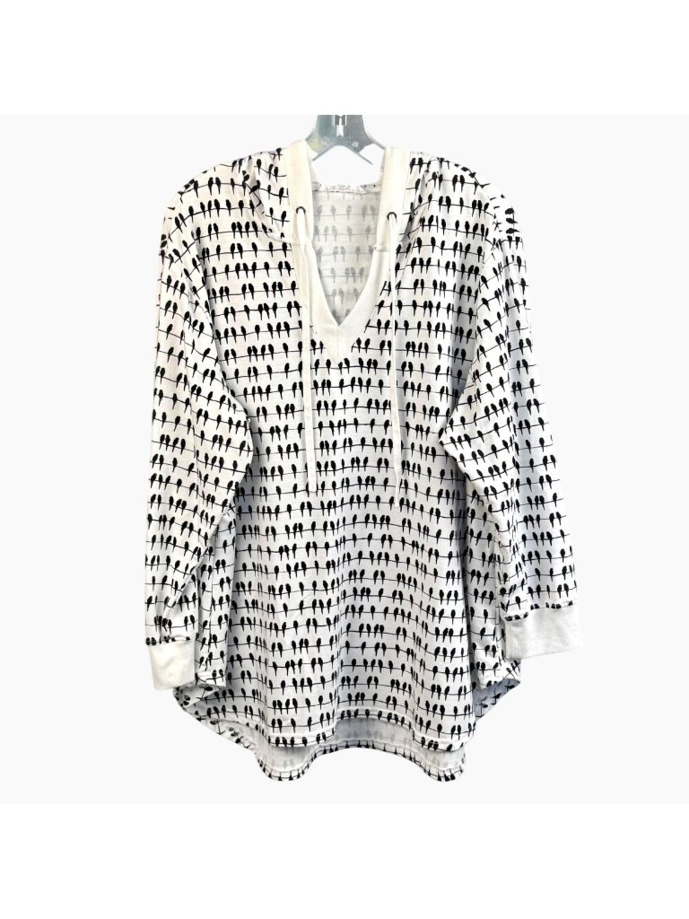 Jane & Delancey Bird Print Lace Up Hoodie Tunic Top Plus Size 1X EUC